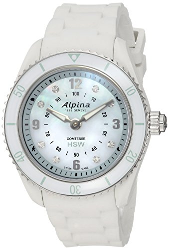 Alpina-Damen-Comtesse-Schweizer-Quarzuhr-Edelstahl-Gummi-Fitness-Uhr-Farbe-Wei-Modell-AL-281MPWND3V6-0